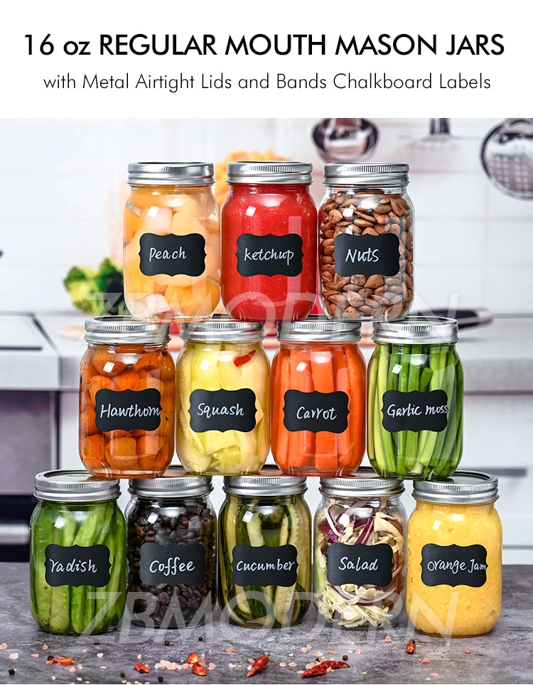 12 Pack 16 Oz Regular Mouth Glass Mason Jars Glass Canning Jars with Metal Airtight Lids and Bands Food Storage Canning Jars