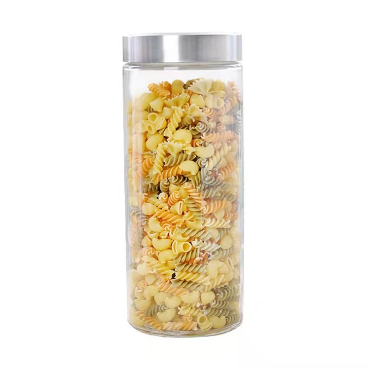 Straight Body 1089 Series 4PCS Set Glass Storage Food Jar with Stainless Steel Lid for Glass Canister