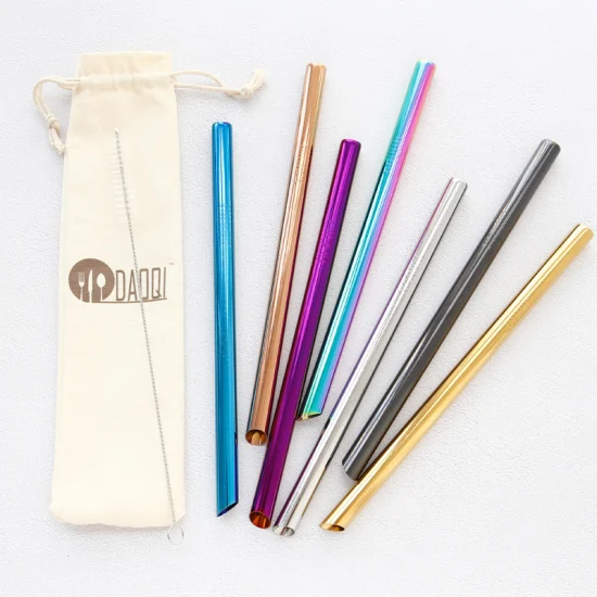 Oblique Incisions Milk Tea Stainless Steel Straws Come with Beveled Edges
