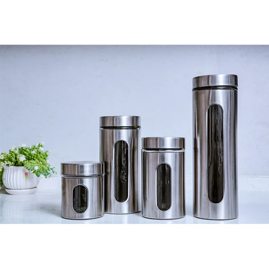 Kitchen Supplies Stainless Steel Storage Jars Visible Glass Sealed Jars Grain Tea Jars Food Storage