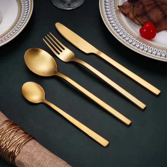 Wholesale Silverware Modern Flatware Hotel Bulk 4PCS Restaurant Cutlery Stainless Steel Gold Spoon and Fork Set for Wedding